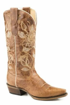 ROPER Ladies Leather Marbled Brown With Rose Embroidery - 0297