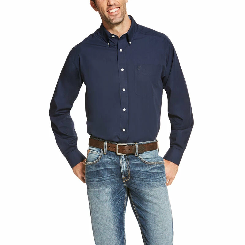 Men's Ariat Wrinkle Free Solid Long Sleeve Navy Shirt - 10020330 1 Men's Ariat Wrinkle Free Solid Long Sleeve Navy Shirt - 10020330