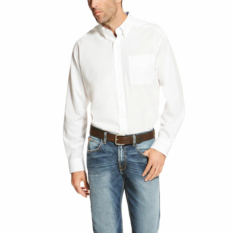 Men's Ariat Wrinkle Free Solid White Shirt - 10020331 1 Men's Ariat Wrinkle Free Solid White Shirt - 10020331