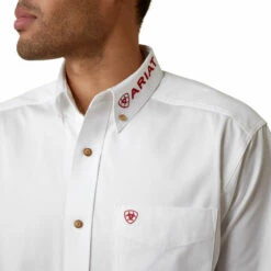 Men's Ariat Team Logo White Twill Classic Fit Shirt - 10040911 -cowboy clothing shop 10040911 01