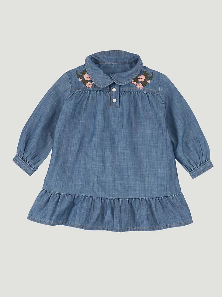 Kids Wrangler Long Sleeve Embroidered Denim Dress - 10PQD540B 1 Kids Wrangler Long Sleeve Embroidered Denim Dress - 10PQD540B