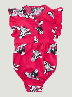Wrangler Baby Girl Ruffle Flower Crown Cow Bodysuit In Red