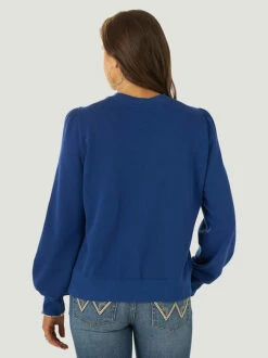 Ladies Wrangler Retro Puff Sleeve Logo Pullover - 112317724 -cowboy clothing shop 112317724 ALT1
