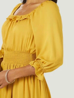 Ladies Wrangler Retro Smocked Waist 3/4 Sleeve Peasant Dress - 112318031 -cowboy clothing shop 112318031 ALT2