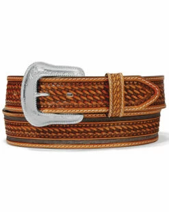 Men's Tony Lama Men's Ringo Tan Basketweave Studded Leather Belt - C42764