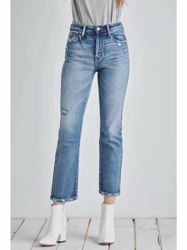 Ladies Artemis Vintage High Rise Stretch Distressed Ankle Straight Jean - AT1088STM 1 Ladies Artemis Vintage High Rise Stretch Distressed Ankle Straight Jean - AT1088STM