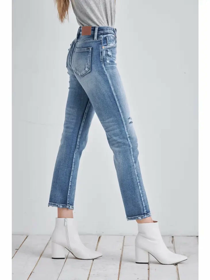 Ladies Artemis Vintage High Rise Stretch Distressed Ankle Straight Jean - AT1088STM 6 Ladies Artemis Vintage High Rise Stretch Distressed Ankle Straight Jean - AT1088STM - Image 6