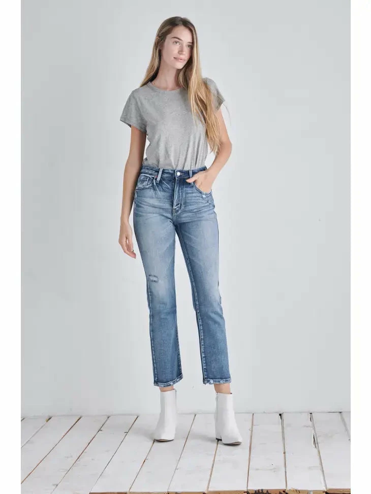 Ladies Artemis Vintage High Rise Stretch Distressed Ankle Straight Jean - AT1088STM 2 Ladies Artemis Vintage High Rise Stretch Distressed Ankle Straight Jean - AT1088STM - Image 2