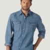 Men's Wrangler Cowboy Cut® Long Sleeve Western Denim Snap Work Shirt In Stonewash - 70127SW