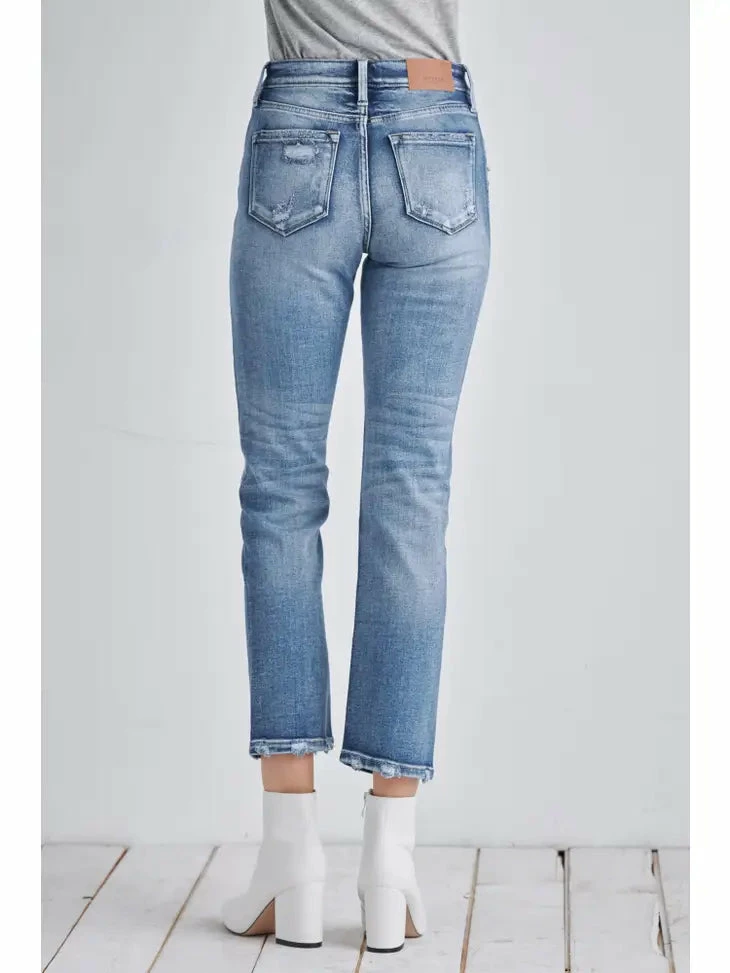 Ladies Artemis Vintage High Rise Stretch Distressed Ankle Straight Jean - AT1088STM 3 Ladies Artemis Vintage High Rise Stretch Distressed Ankle Straight Jean - AT1088STM - Image 3