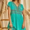 Ladies Savanna Jane Embroidered Emerald Dress - 94600