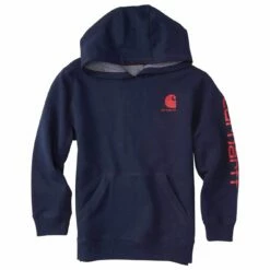 Youth Carhartt Fleece Navy Long Sleeve Red Logo Sweatshirt - CA8850