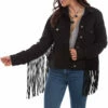 Ladies Scully Black Fringed Denim Jacket - HC711