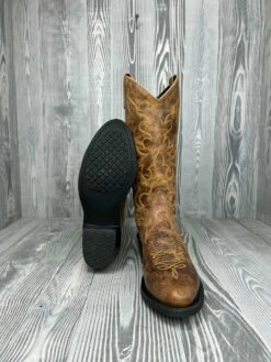 Men's Old West Tan Distressed Western R Toe - TBM3014 -cowboy clothing shop IMG 0164
