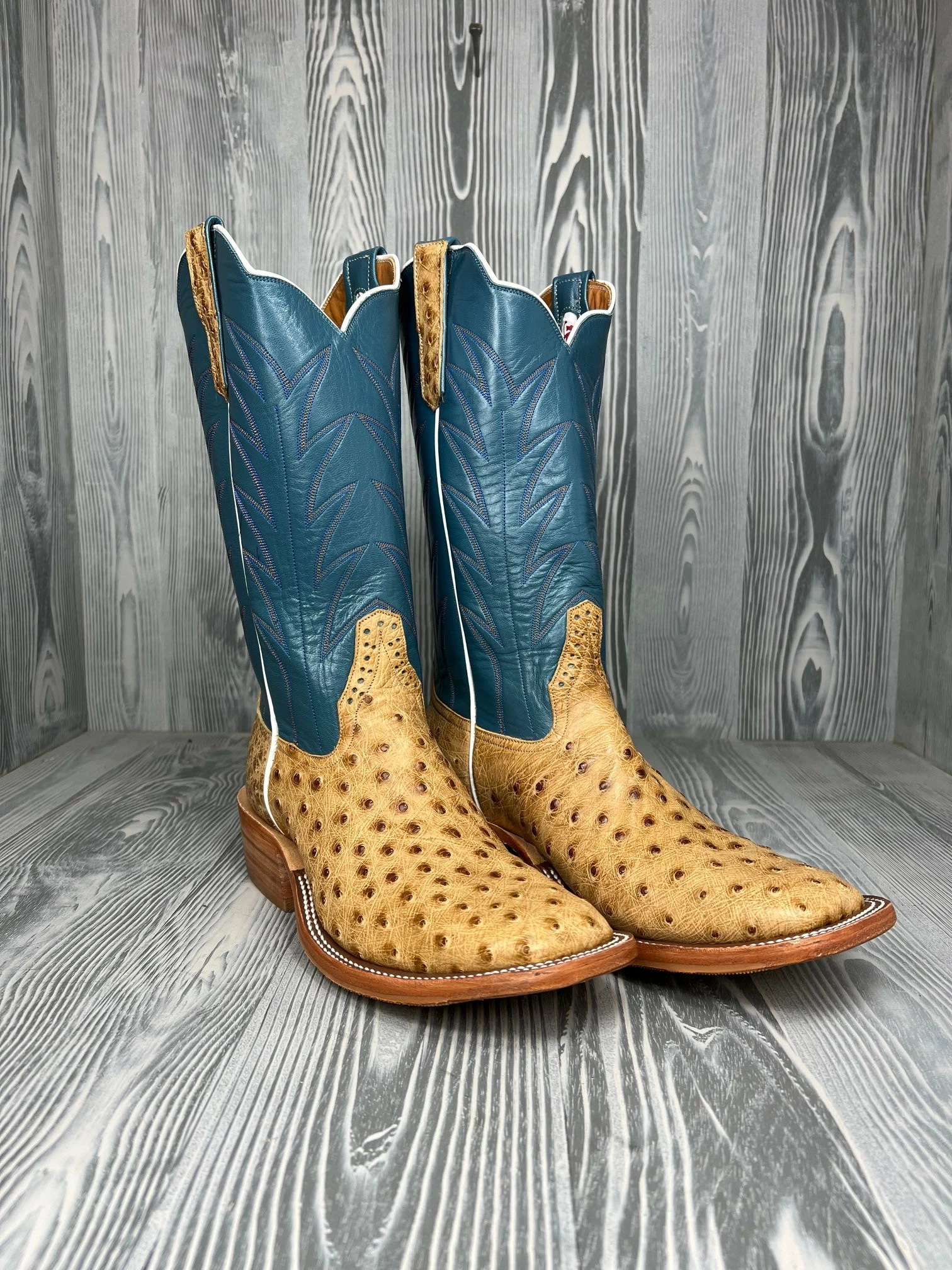 Men's Rios Of Mercedes Umber Bruciato Full Quill Ostrich With 13" Denim Kidskin Tops 1 Men's Rios Of Mercedes Umber Bruciato Full Quill Ostrich With 13" Denim Kidskin Tops