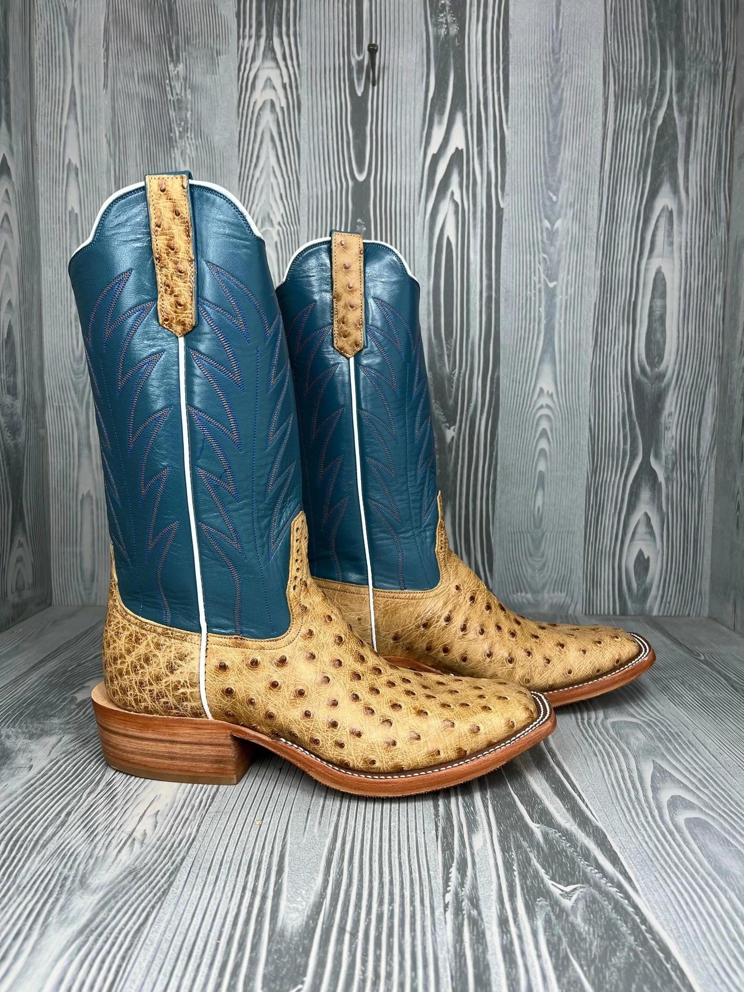 Men's Rios Of Mercedes Umber Bruciato Full Quill Ostrich With 13" Denim Kidskin Tops 2 Men's Rios Of Mercedes Umber Bruciato Full Quill Ostrich With 13" Denim Kidskin Tops - Image 2