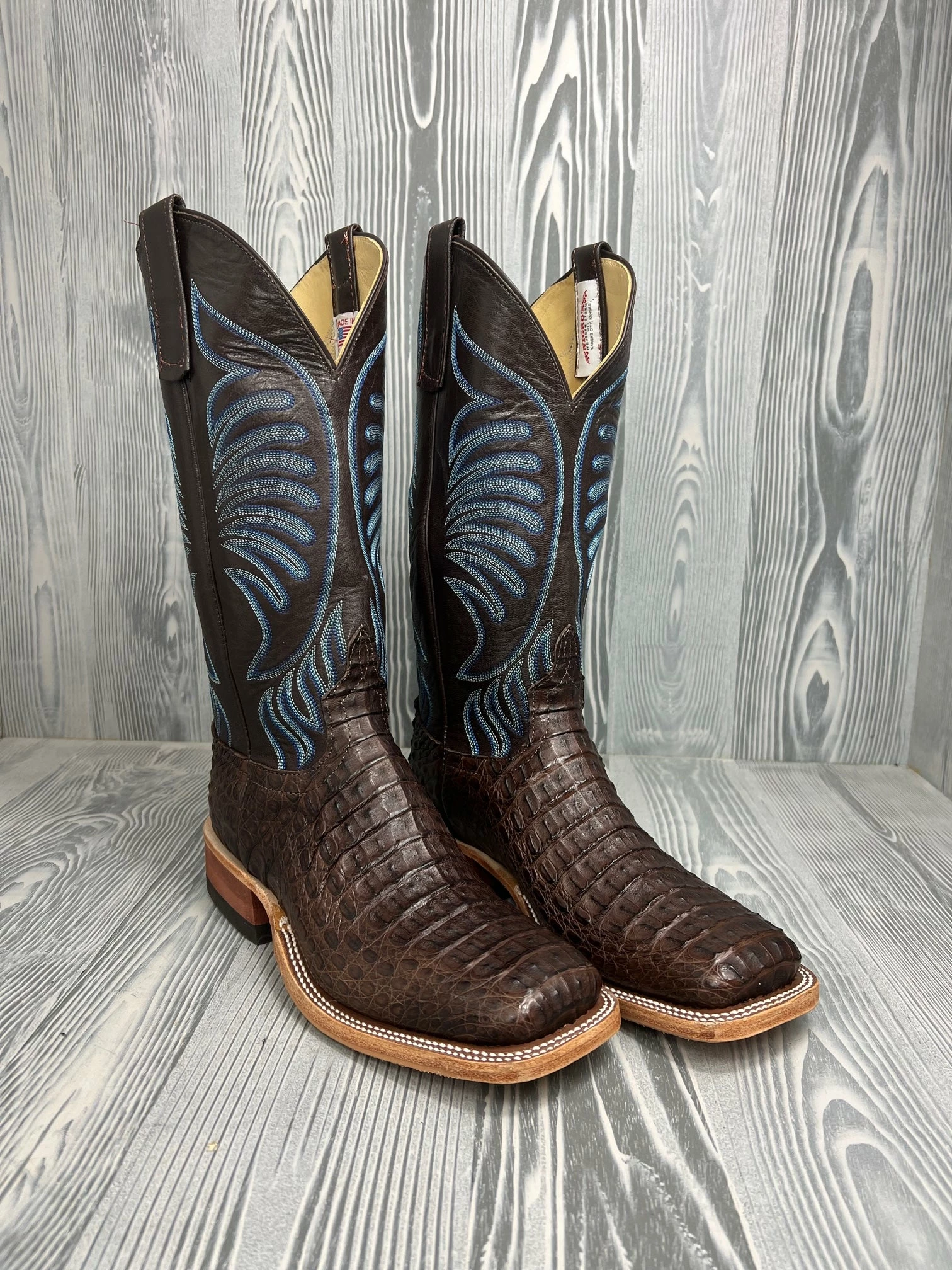 Men's Anderson Bean Brown Lux Hornback Caiman With 13" Puma Kidskin Tops 1 Men's Anderson Bean Brown Lux Hornback Caiman With 13" Puma Kidskin Tops