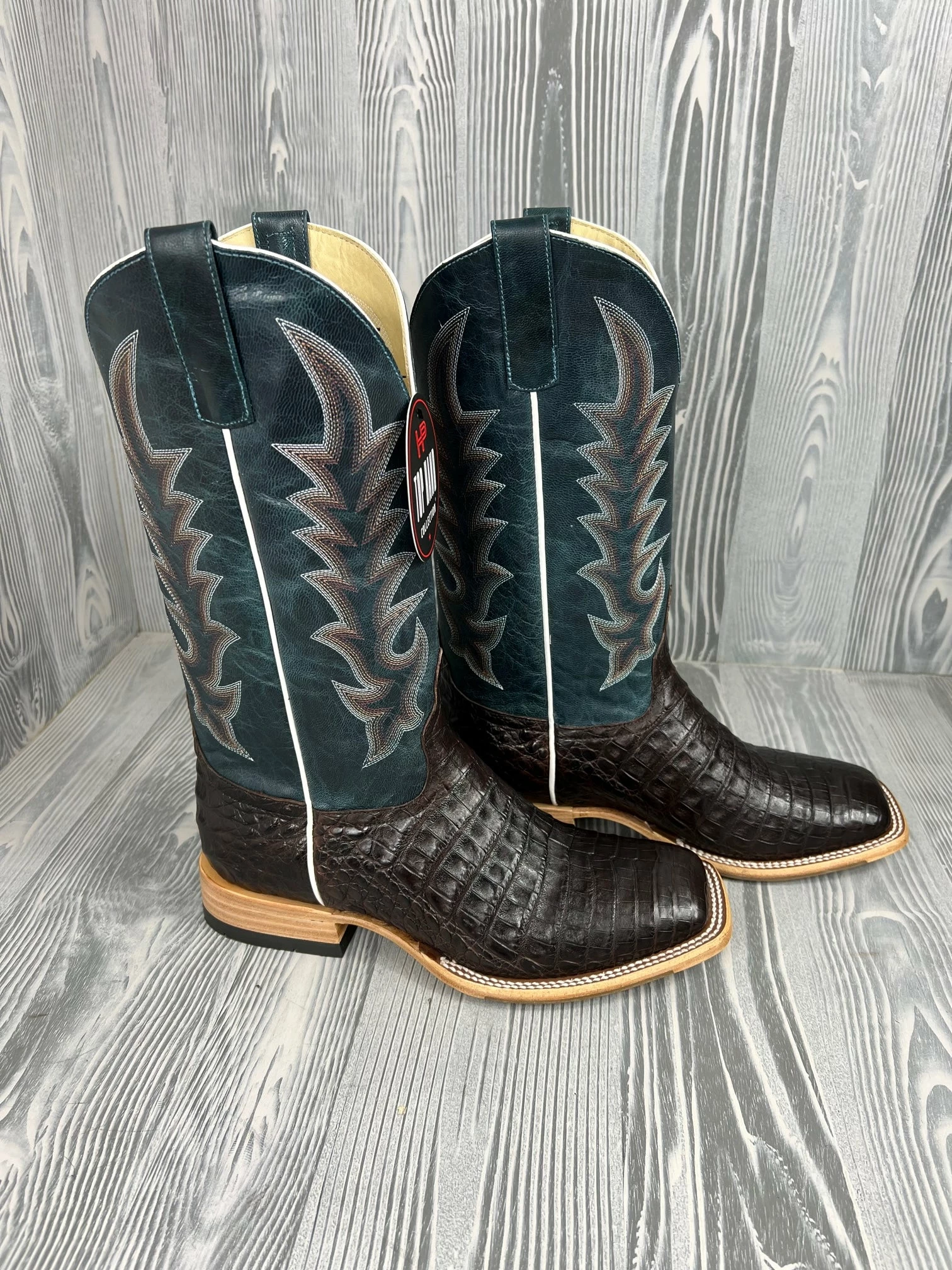 Men's Horse Power Chocolate Caiman Belly With 13" Navy Explosion Tops - HP-8065 2 Men's Horse Power Chocolate Caiman Belly With 13" Navy Explosion Tops - HP-8065 - Image 2