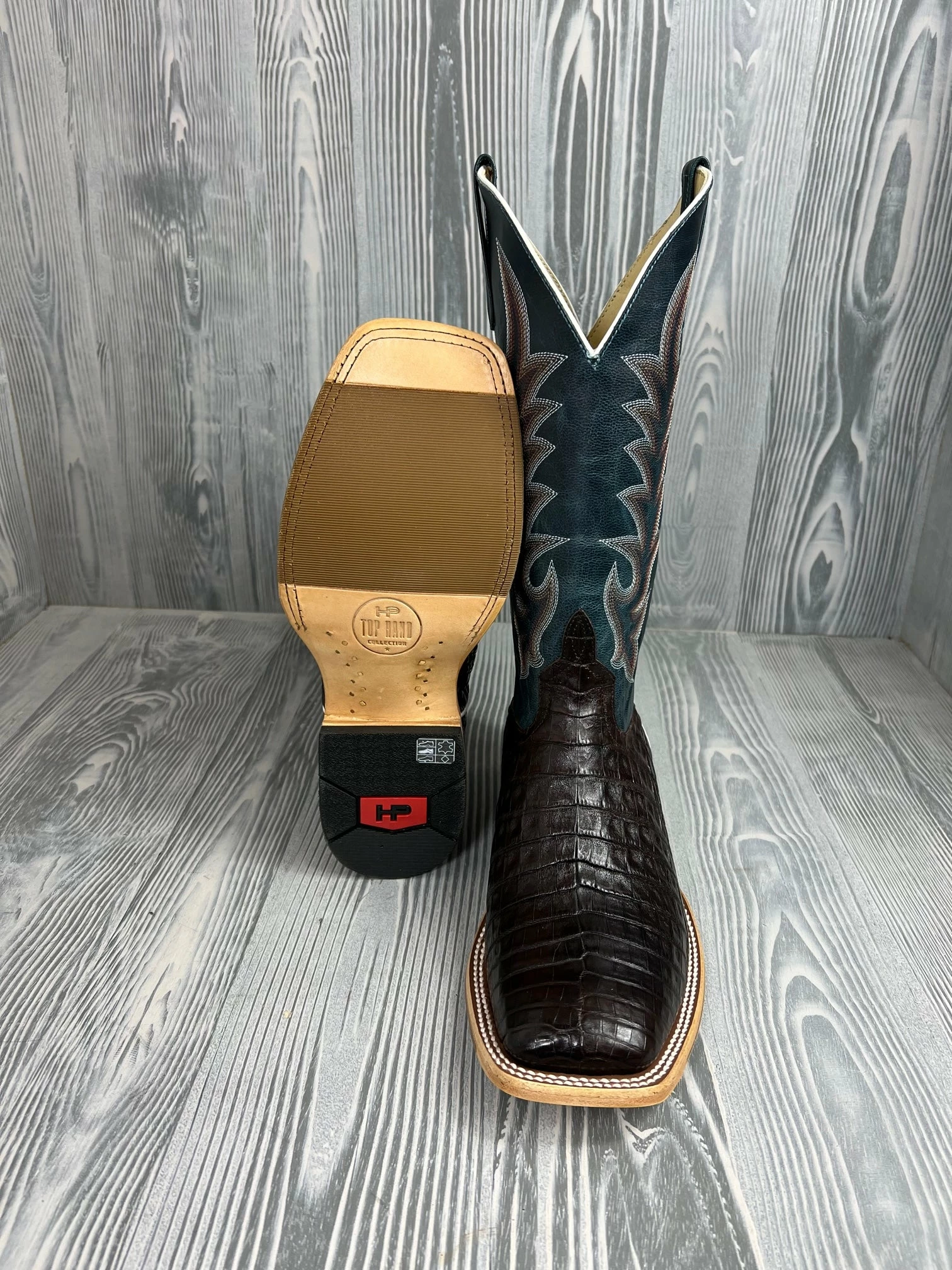 Men's Horse Power Chocolate Caiman Belly With 13" Navy Explosion Tops - HP-8065 3 Men's Horse Power Chocolate Caiman Belly With 13" Navy Explosion Tops - HP-8065 - Image 3