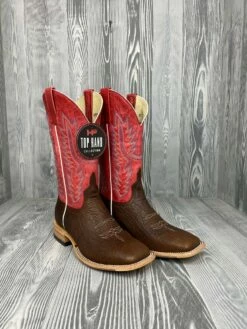 Men's Horse Power Top Hand Brown Shrunken Shoulder With 12" Red Sinsations Tops - HP8056