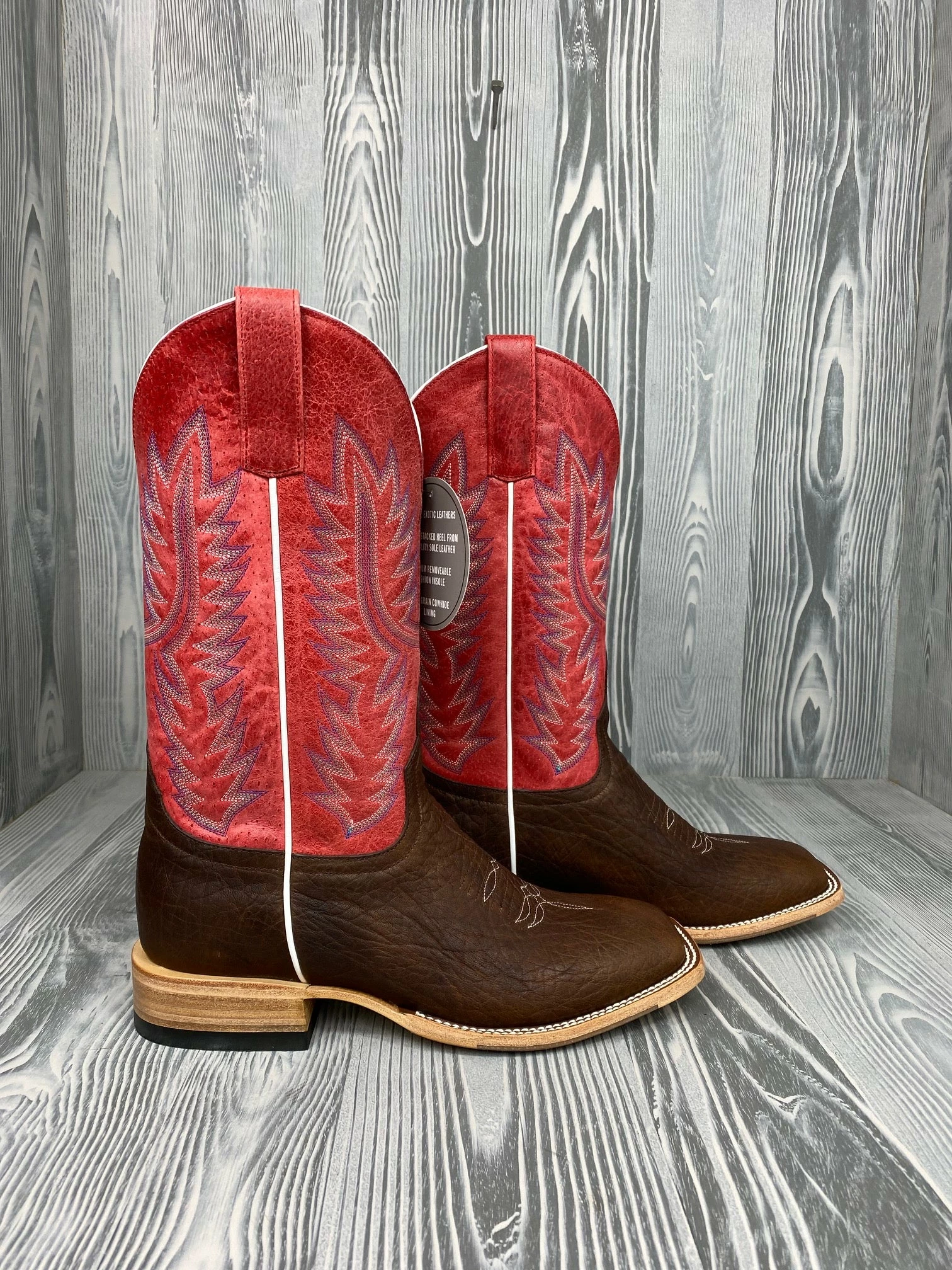 Men's Horse Power Top Hand Brown Shrunken Shoulder With 12" Red Sinsations Tops - HP8056 2 Men's Horse Power Top Hand Brown Shrunken Shoulder With 12" Red Sinsations Tops - HP8056 - Image 2