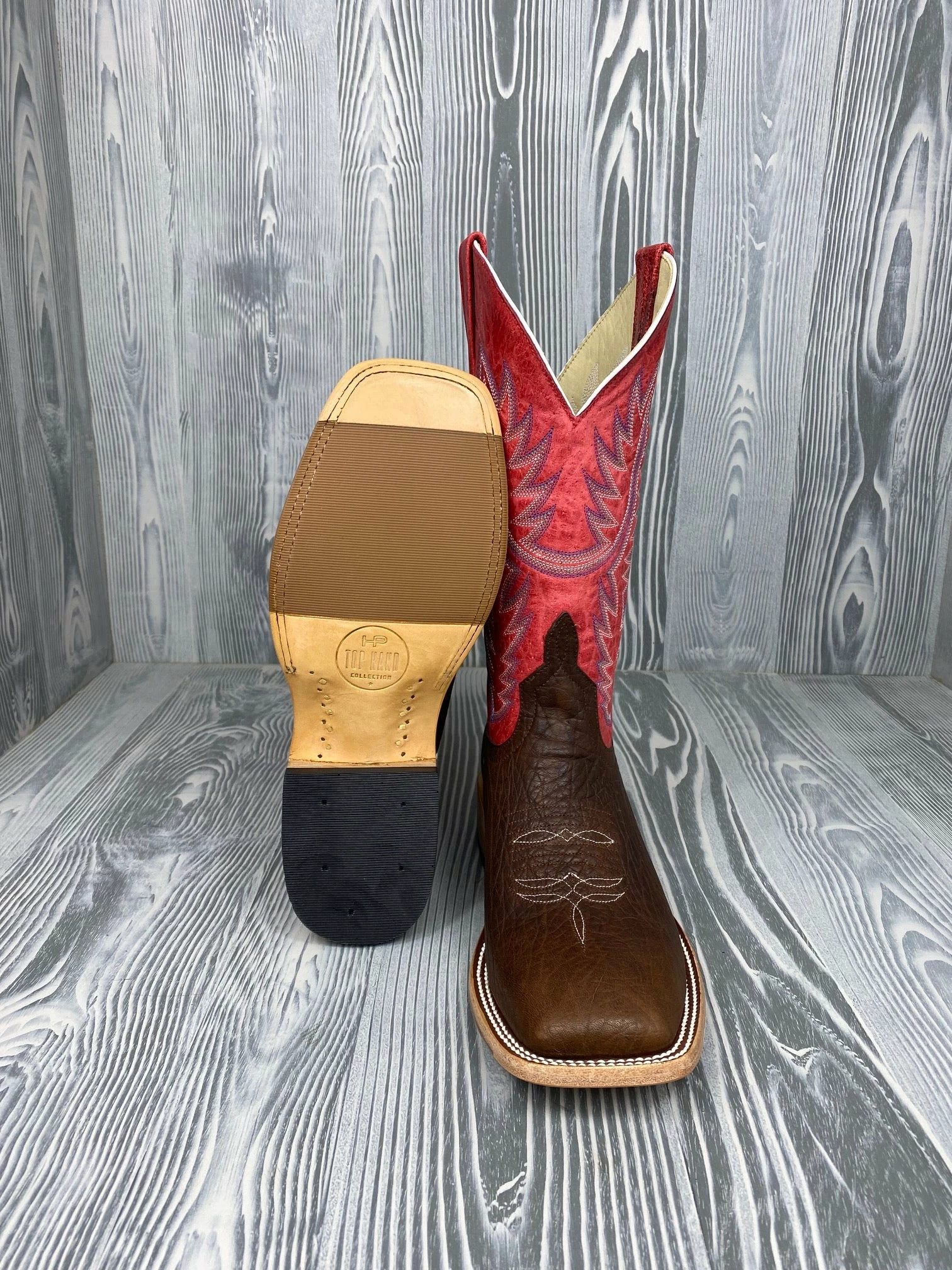 Men's Horse Power Top Hand Brown Shrunken Shoulder With 12" Red Sinsations Tops - HP8056 3 Men's Horse Power Top Hand Brown Shrunken Shoulder With 12" Red Sinsations Tops - HP8056 - Image 3