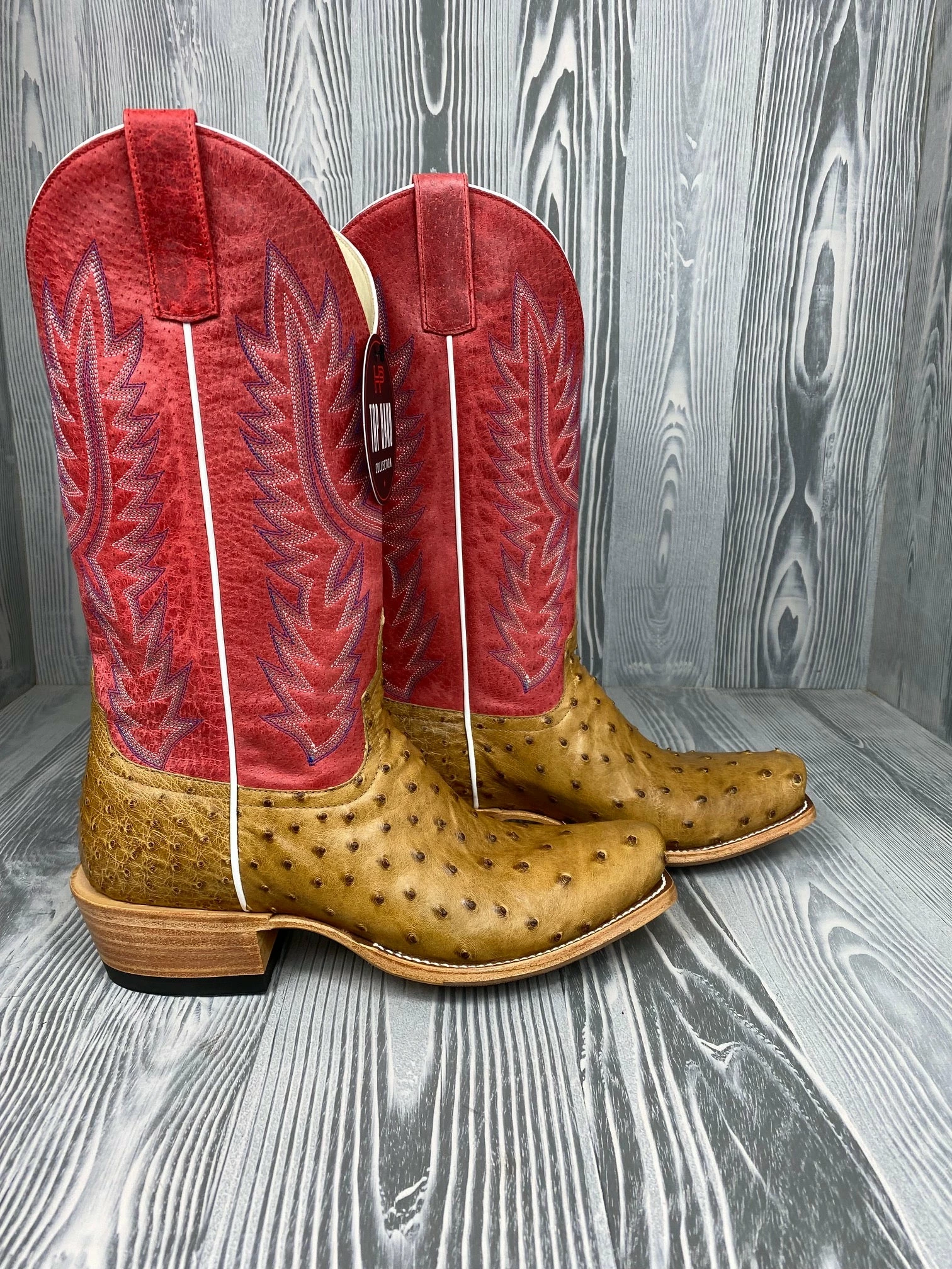 Men's Top Hand Horse Power Antique Saddle FQ OST With 13" Red Sinsation Tops - HP9506 2 Men's Top Hand Horse Power Antique Saddle FQ OST With 13" Red Sinsation Tops - HP9506 - Image 2