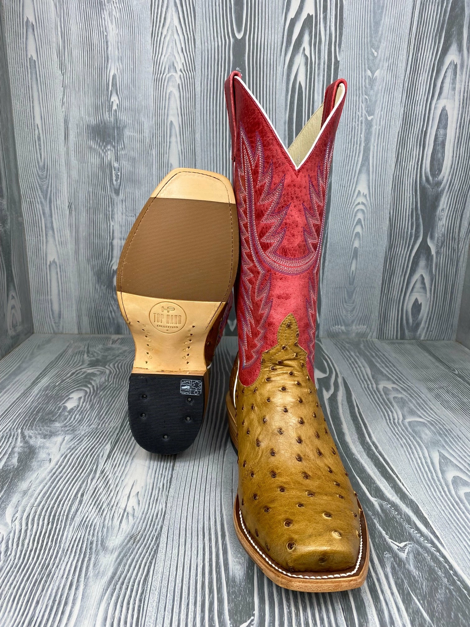 Men's Top Hand Horse Power Antique Saddle FQ OST With 13" Red Sinsation Tops - HP9506 3 Men's Top Hand Horse Power Antique Saddle FQ OST With 13" Red Sinsation Tops - HP9506 - Image 3