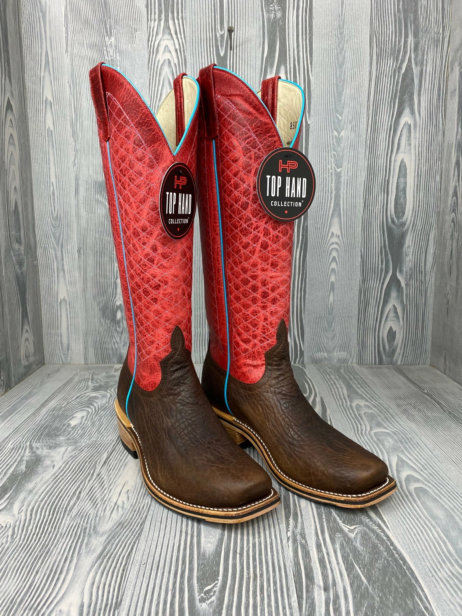 Men's Horse Power Top Hand Brown Shrunken Shoulder With 16" Red Sinsation Tops - HP9507 1 Men's Horse Power Top Hand Brown Shrunken Shoulder With 16" Red Sinsation Tops - HP9507