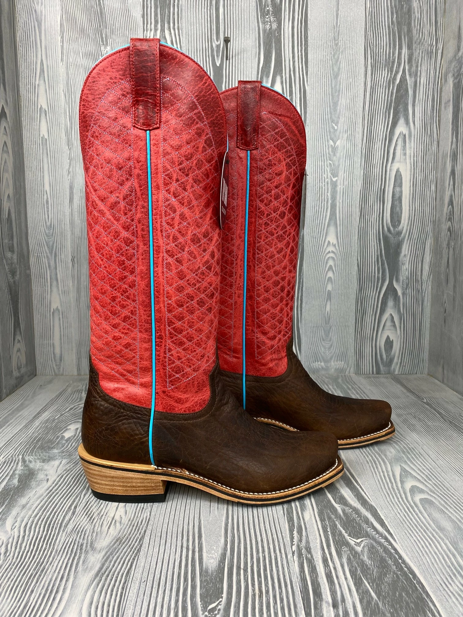 Men's Horse Power Top Hand Brown Shrunken Shoulder With 16" Red Sinsation Tops - HP9507 2 Men's Horse Power Top Hand Brown Shrunken Shoulder With 16" Red Sinsation Tops - HP9507 - Image 2