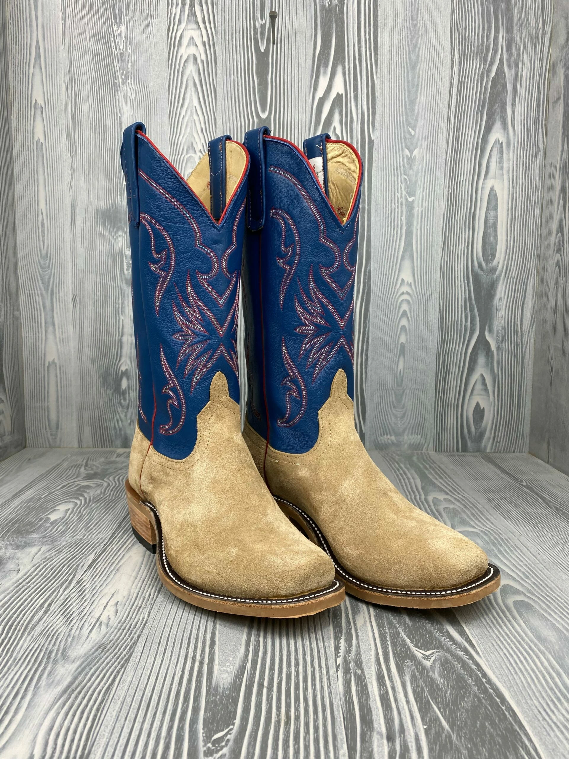 Men's Anderson Bean Tan Crazy Horse Reversed With 13" Striking Blue Deercow Tops 1 Men's Anderson Bean Tan Crazy Horse Reversed With 13" Striking Blue Deercow Tops