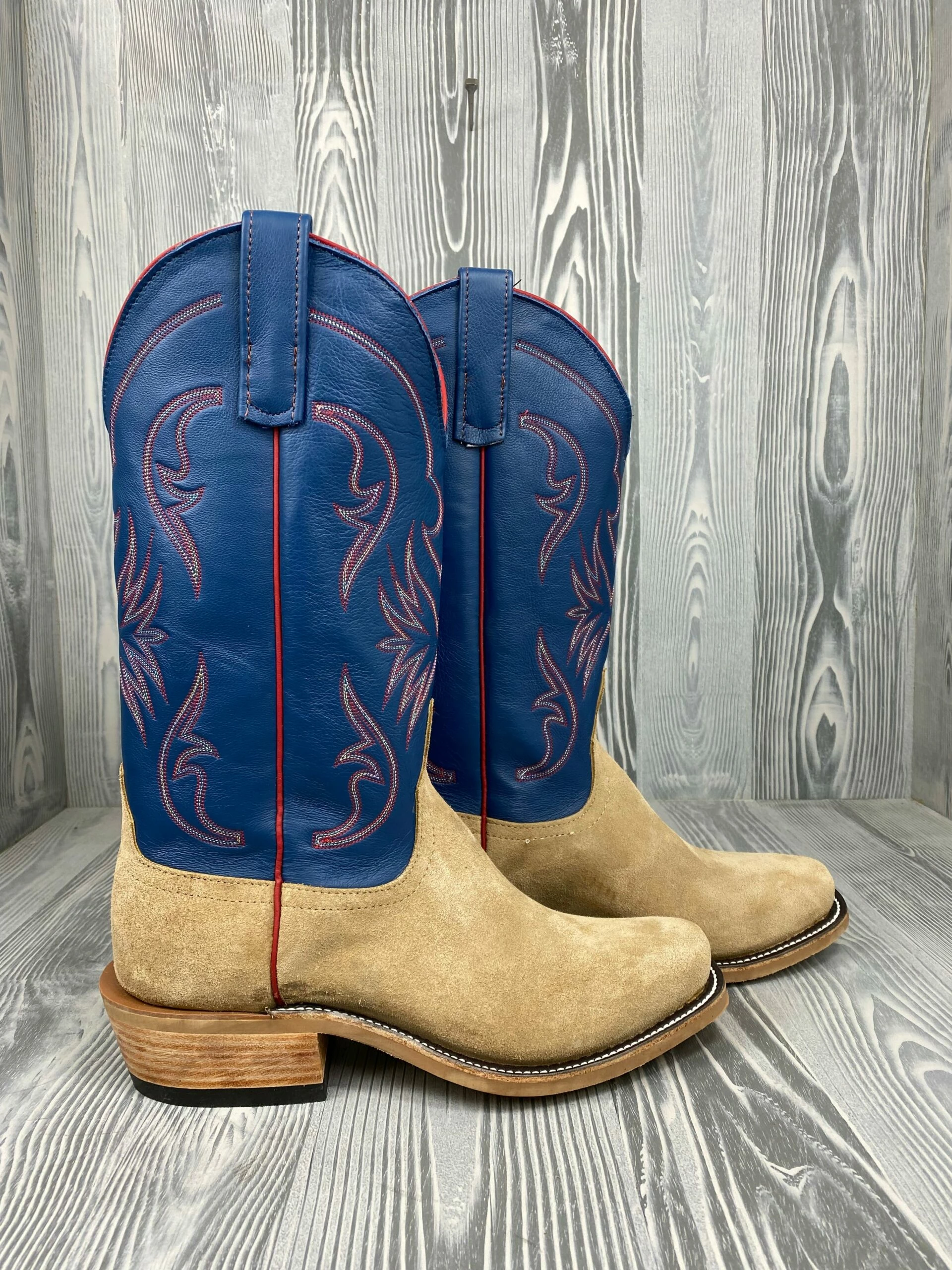 Men's Anderson Bean Tan Crazy Horse Reversed With 13" Striking Blue Deercow Tops 2 Men's Anderson Bean Tan Crazy Horse Reversed With 13" Striking Blue Deercow Tops - Image 2