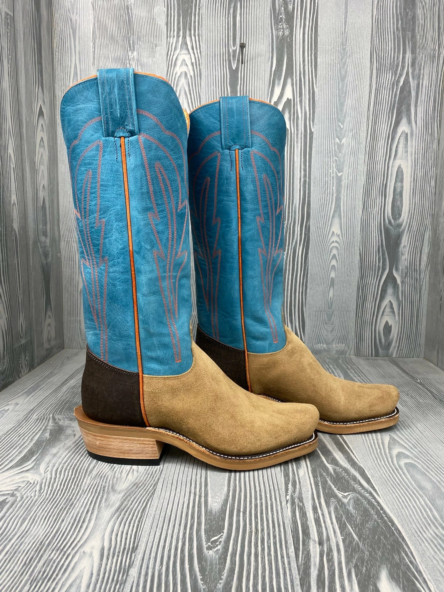 Men's Olathe Tan Rough Out With 15" Aqua Buffamonte Tops 2 Men's Olathe Tan Rough Out With 15" Aqua Buffamonte Tops - Image 2