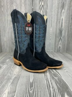 Men's Horse Power Top Hand Black Suede With 13" Blue Goat Tops - HP-9502