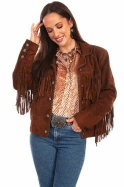 Ladies Scully Fringe Jacket In Cafe Brown