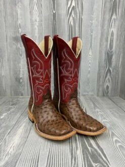 Macie Bean Top Hand Kango Tobac Full Quill Ostrich With 12" Red Fools Goat - M2001