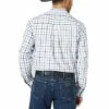 Men's Wrangler George Straight Blue And Grey Plaid Button Down Long Sleeve Shirt - MGSN951