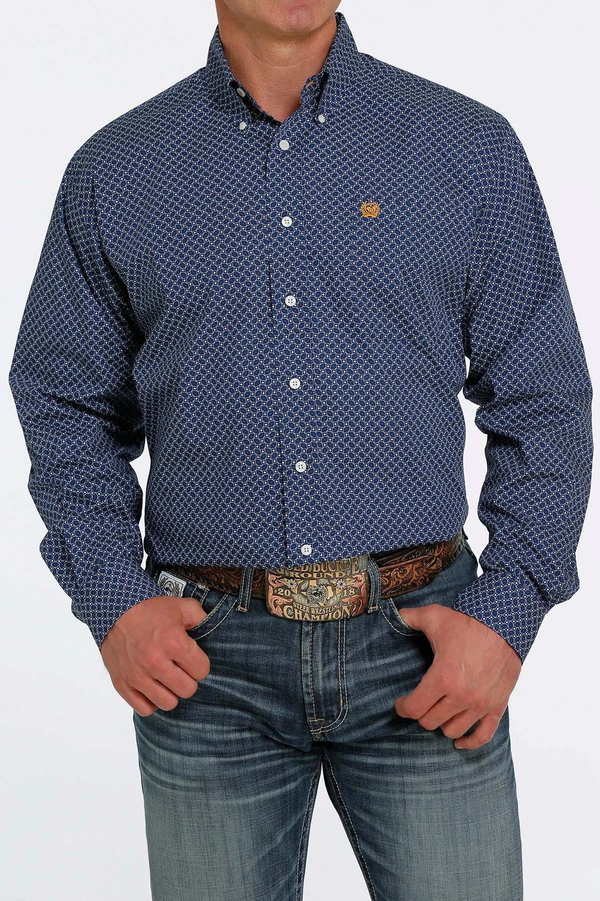 Men's Cinch Long Sleeve Blue Geo Print Shirt - MTW1105447 1 Men's Cinch Long Sleeve Blue Geo Print Shirt - MTW1105447