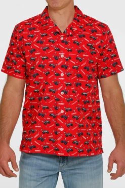 Men's Cinch Patriotic Truck Print Short Sleeve Camp Shirt - MTW1401005