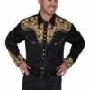 Scully Men's Gold Embroidered Gunfighter Long Sleeve Western Shirt- P634
