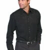 Men's Scully Jet Black Floral Tooled Embroidered Shirt - P634