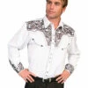Men's Scully Pewter Floral Tooled Embroidered Shirt - P634