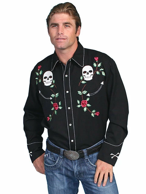 Scully Men's Skulls And Roses Western Shirt - P771 1 Scully Men's Skulls And Roses Western Shirt - P771