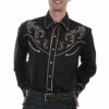 Scully Mens Floral Scrolls Embroidered Western Shirt Black - P870