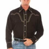 Scully Men's Black Diamond Embroidered Long Sleeve Western Shirt - P898