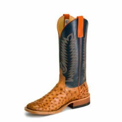 Men's Anderson Bean Brandy Bruciato Full Quill Ostrich With 13: Burnished Navy Calf Tops - S3016
