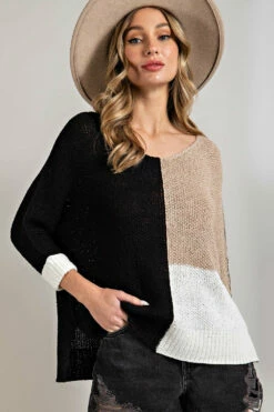 Ladies EESOME Colorblock V-Neck Knit Sweater - SG6651