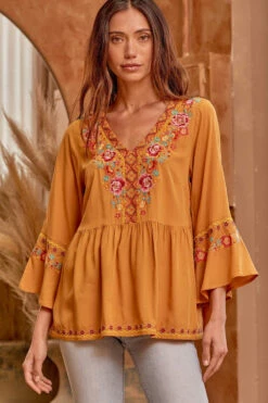 Ladies Savanna Jane Classic Marigold Embellished Blouse - T10252 - FINAL SALE