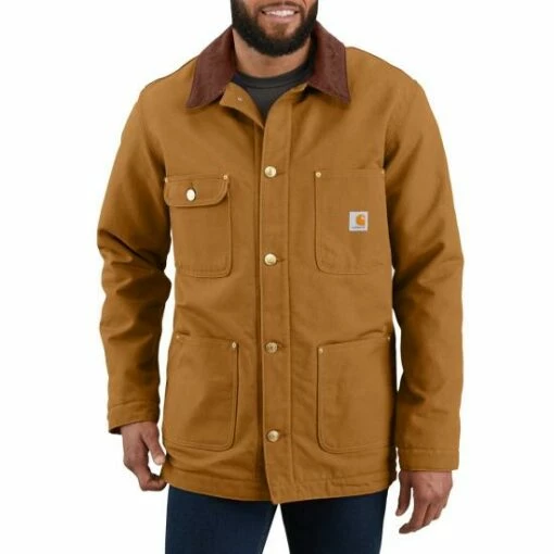 Men's Carhartt Loose Fit Firm Duck Blanket-Lined Chore Coat - 103825 -cowboy clothing shop image 103825BRN 550 550