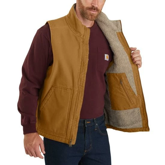 Men's Sherpa Lined Mock Neck Carhartt Brown Vest 104277 BRN 3 Men's Sherpa Lined Mock Neck Carhartt Brown Vest 104277 BRN - Image 3